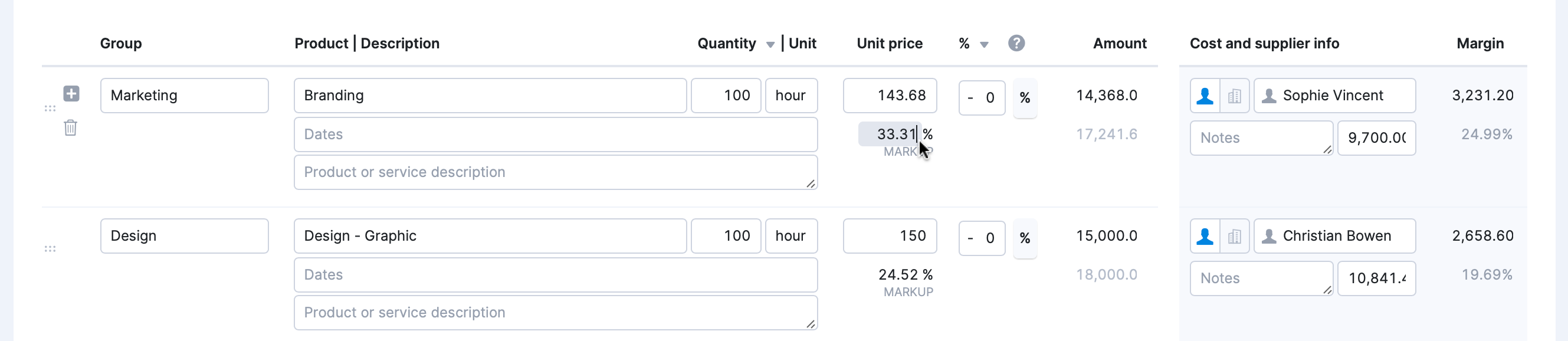 Markup change